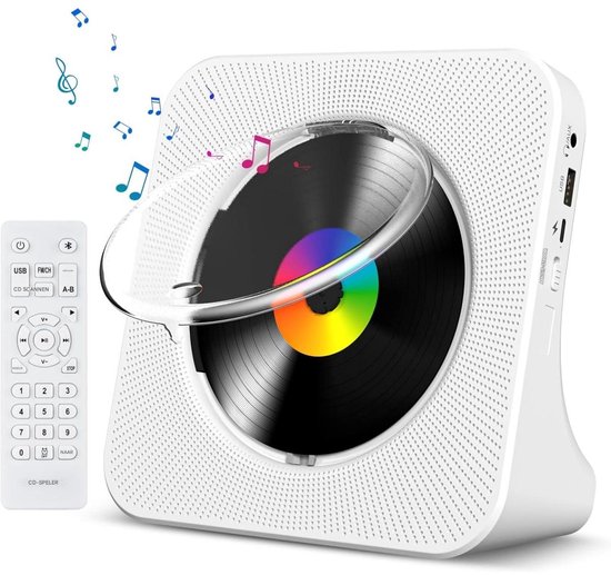 YOZHIQU CD speler - Ingebouwde dubbele HiFi-luidsprekers - Met Bluetooth - FM-radio - AUX-koptelefoonaansluiting - led-display - draagbare cd-speler - geschikt voor studeren en yoga - Wit van Merkloos