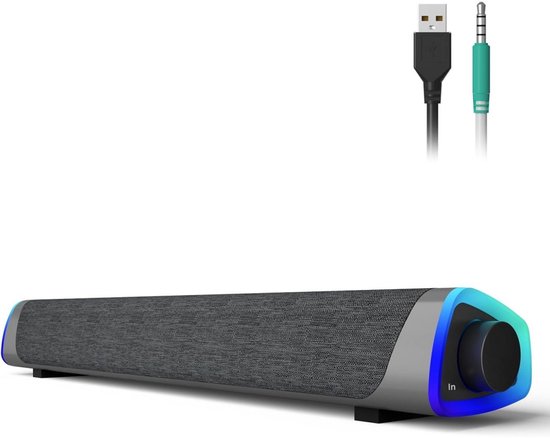 YOZHIQU PC-luidspreker - Dubbele Luidsprekers met Schuine Vormgeving - 41,5x7,8x5,8cm - USB-aangedreven LED-licht Soundbar - Geschikt voor Desktop en Laptop - Kunststof - Compacte Surround Sound Luidspreker van Merkloos