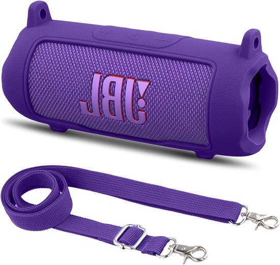 Zachte en Schokbestendige Silicone Beschermhoes met Verwijderbare Band voor Draagbare Bluetooth Speakers, Geschikt voor JBL Flip 7, Paars