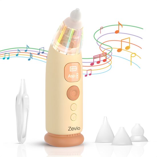 Zevio Baby Neusreiniger Elektrisch - Neuszuiger Baby - Met Licht en Muziek - Snoetenpoetser - Neuspompje - USB-C - Bruin van Zevio