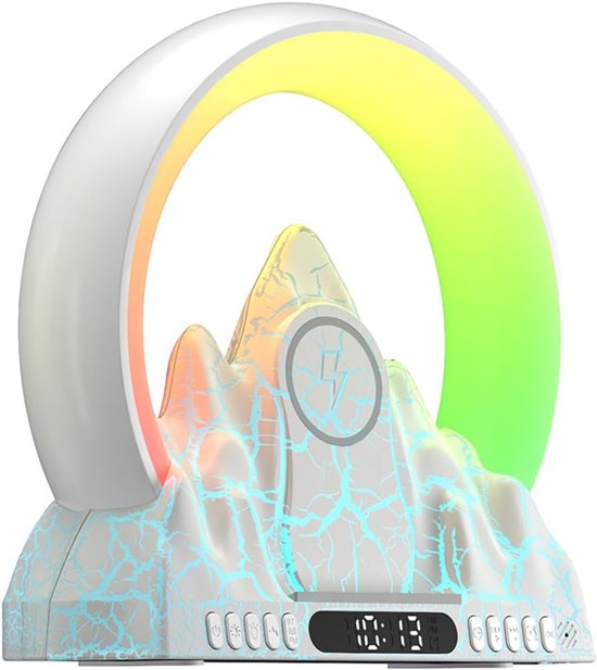 Zonsopgang Wekker met Wake-Up Licht en 256 Kleuren – Draadloze Oplader, Bestuurbaar via Smart App, Natuurgeluiden, Decoratie voor Slaapkamer en Bureaublad